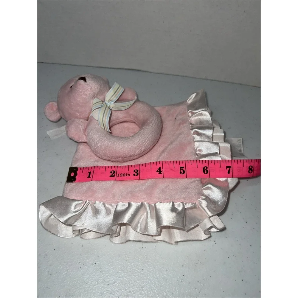 CARTERS Pink Bear Ring Rattle Baby Lovey Security Blanket Satin Ruffle